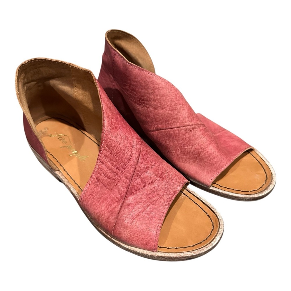 Free People Mont Blanc Leather Slide Sandals Pink 8 Slip On Flat Boho Minimalist